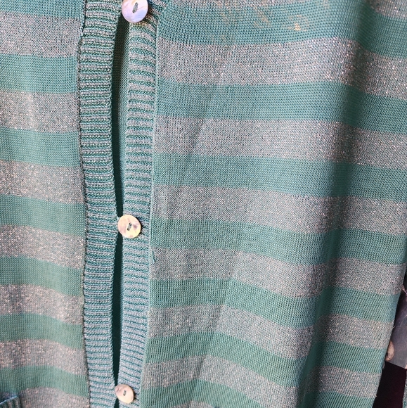 Adolfo Long Sleeve Mint Green/Silver Striped Cardigan Size S NWT - Picture 4 of 9